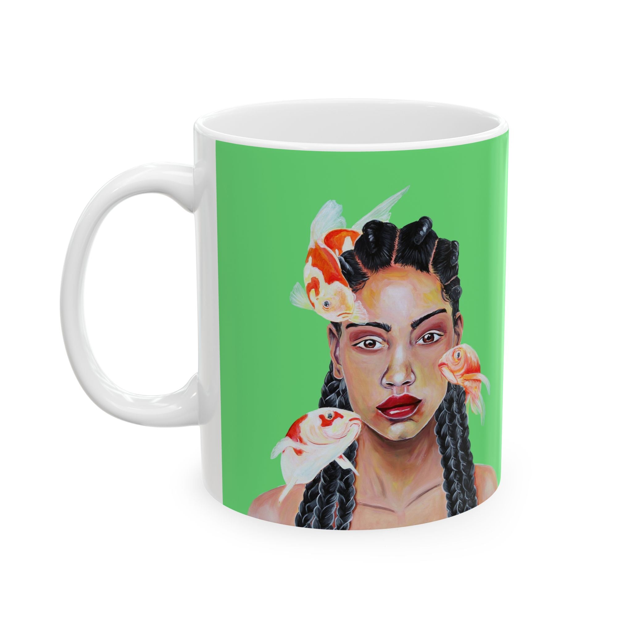 Artistic Green Ceramic Mug - Fish Design, Perfect for Coffee Lovers