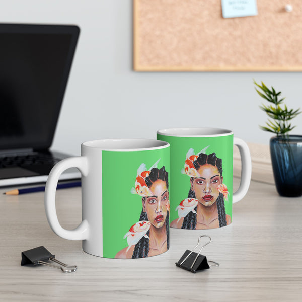 Artistic Green Ceramic Mug - Fish Design, Perfect for Coffee Lovers