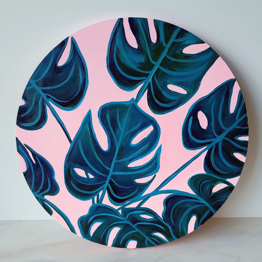 monstera pink Pink & Blue Monstera Plants Limited Edition Print – Wet Paint Arts